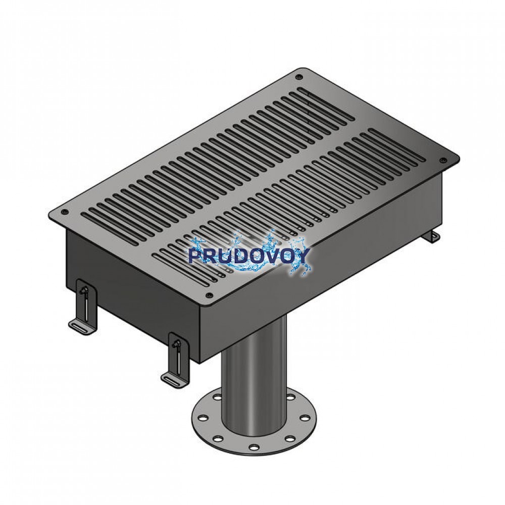 Донный забор воды с решеткой 340х600 мм,  фланец 110 мм, нержавеющая сталь